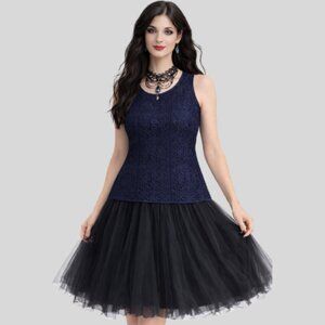 Ann Taylor Floral Lace Shell Navy Size S NWT Coquette, Feminine